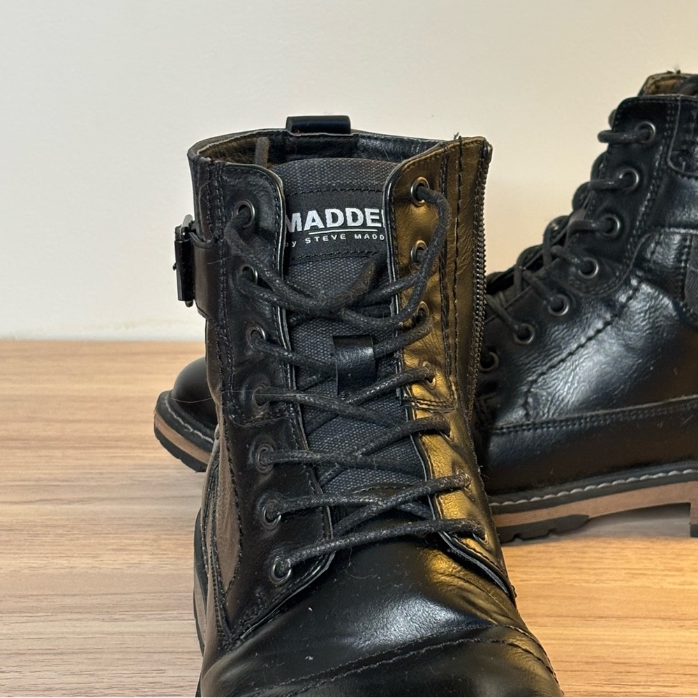 Black Madden Men's Steve Titan Boots 9.5 Cap-Toe Fashion Lace Zip Up Boot - Picture 7 of 9